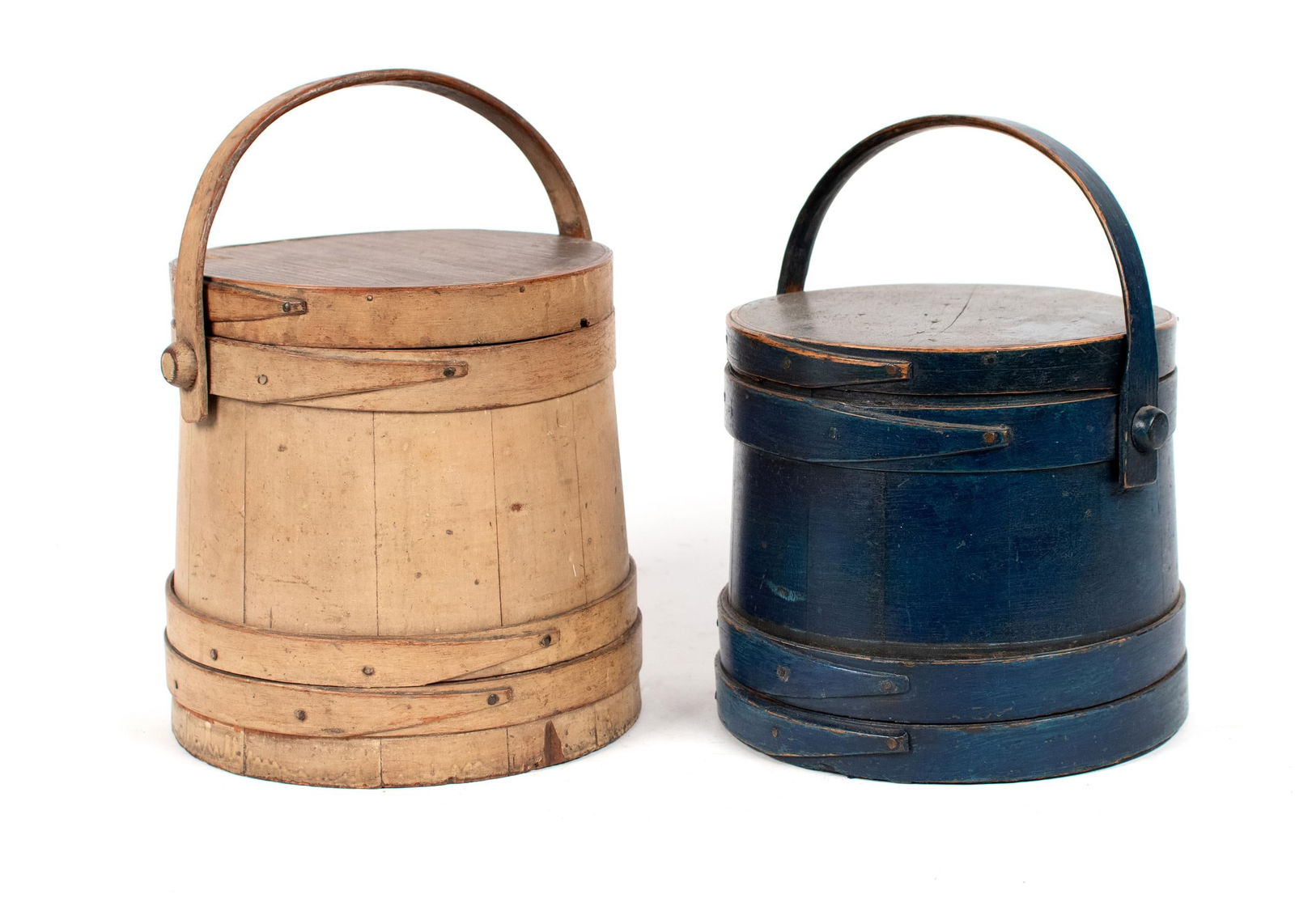 TWO 19TH C. PAINTED FIRKINS. (1 of 15)