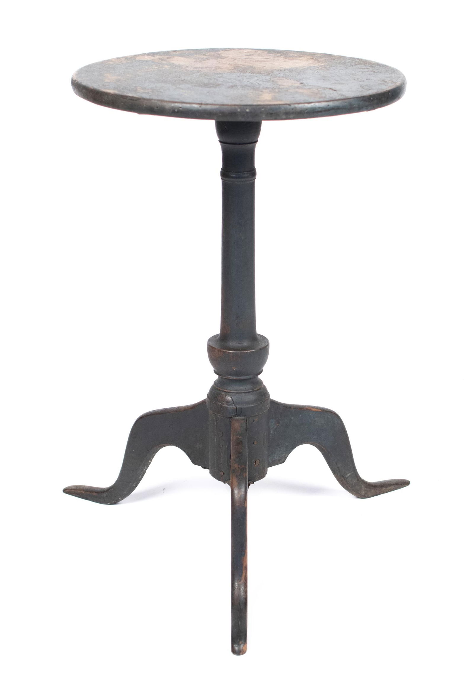 18TH C. CT BLUE PAINTED CANDLESTAND. (1 of 9)