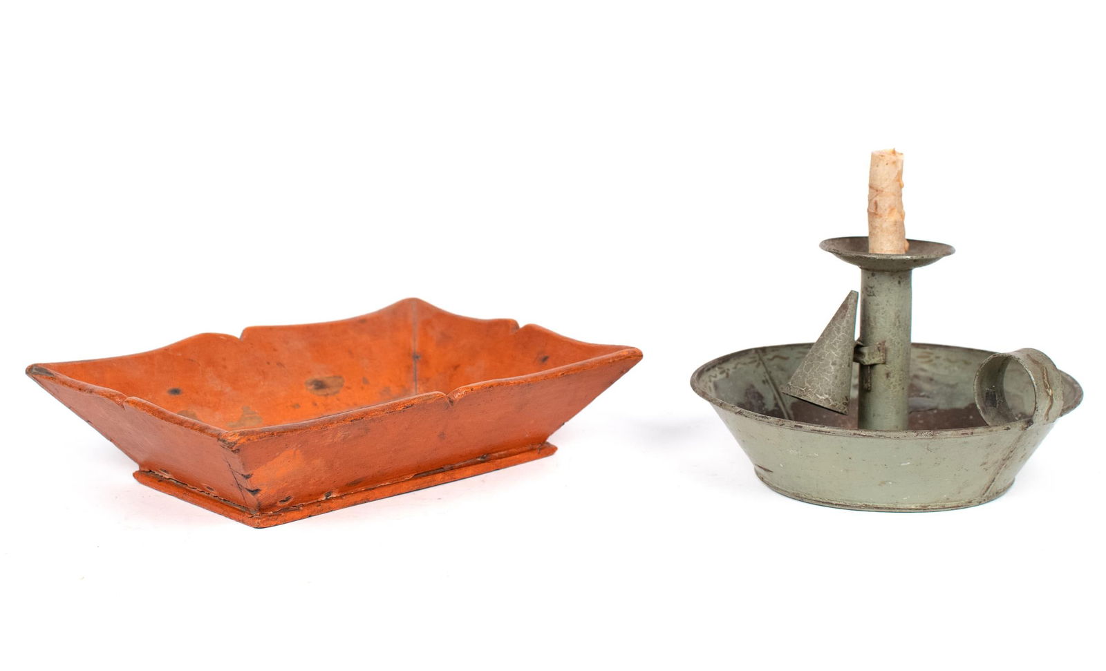 19TH C. PAINTED TRAY AND CHAMBER STICK. (1 of 9)
