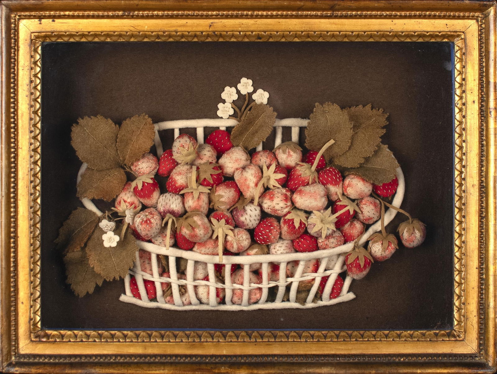 LATE 19TH C. FELT WORK, BASKET OF STRAWBERRIES. (1 of 4)