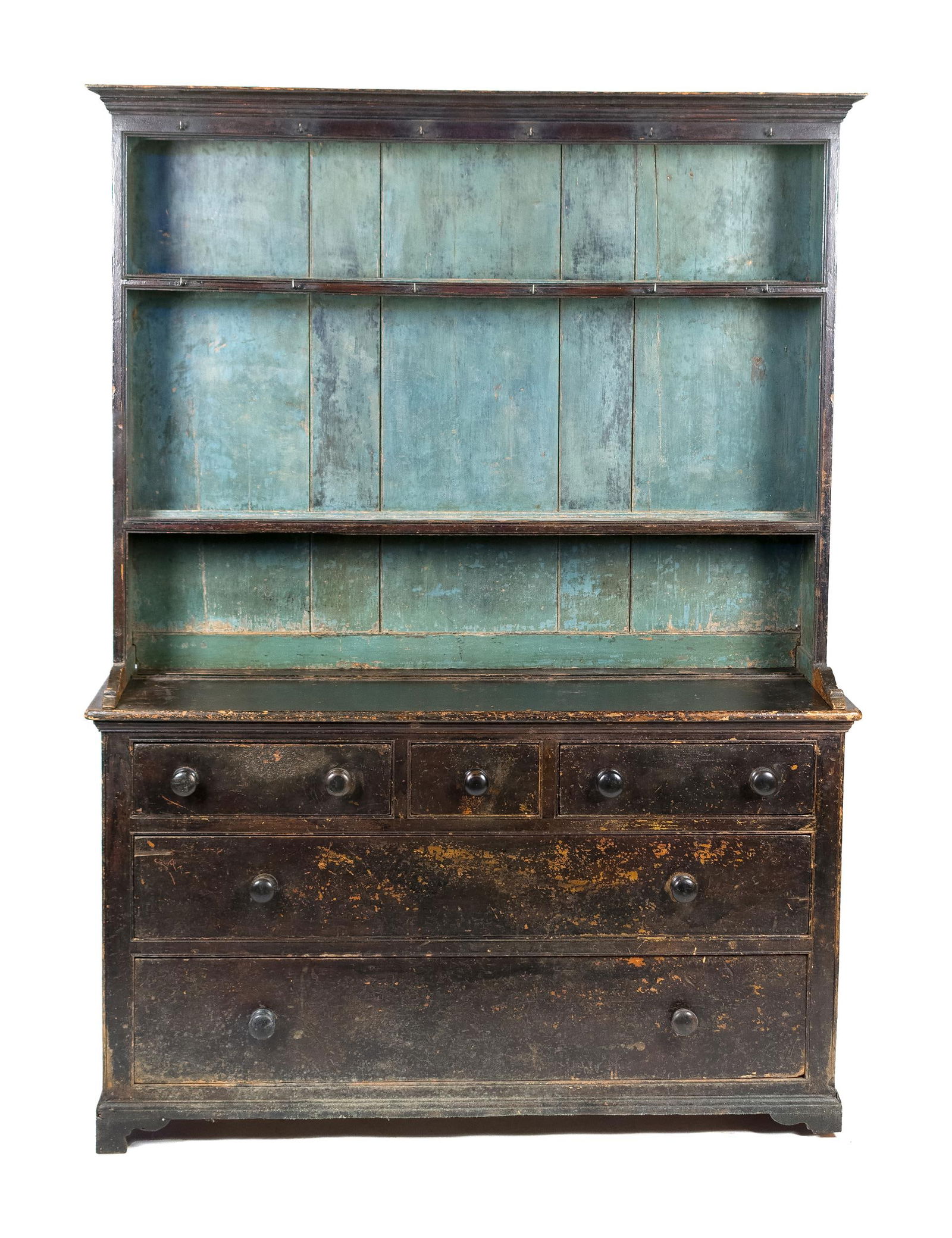 EARLY 19TH C. PAINTED SET BACK CUPBOARD. (1 of 20)