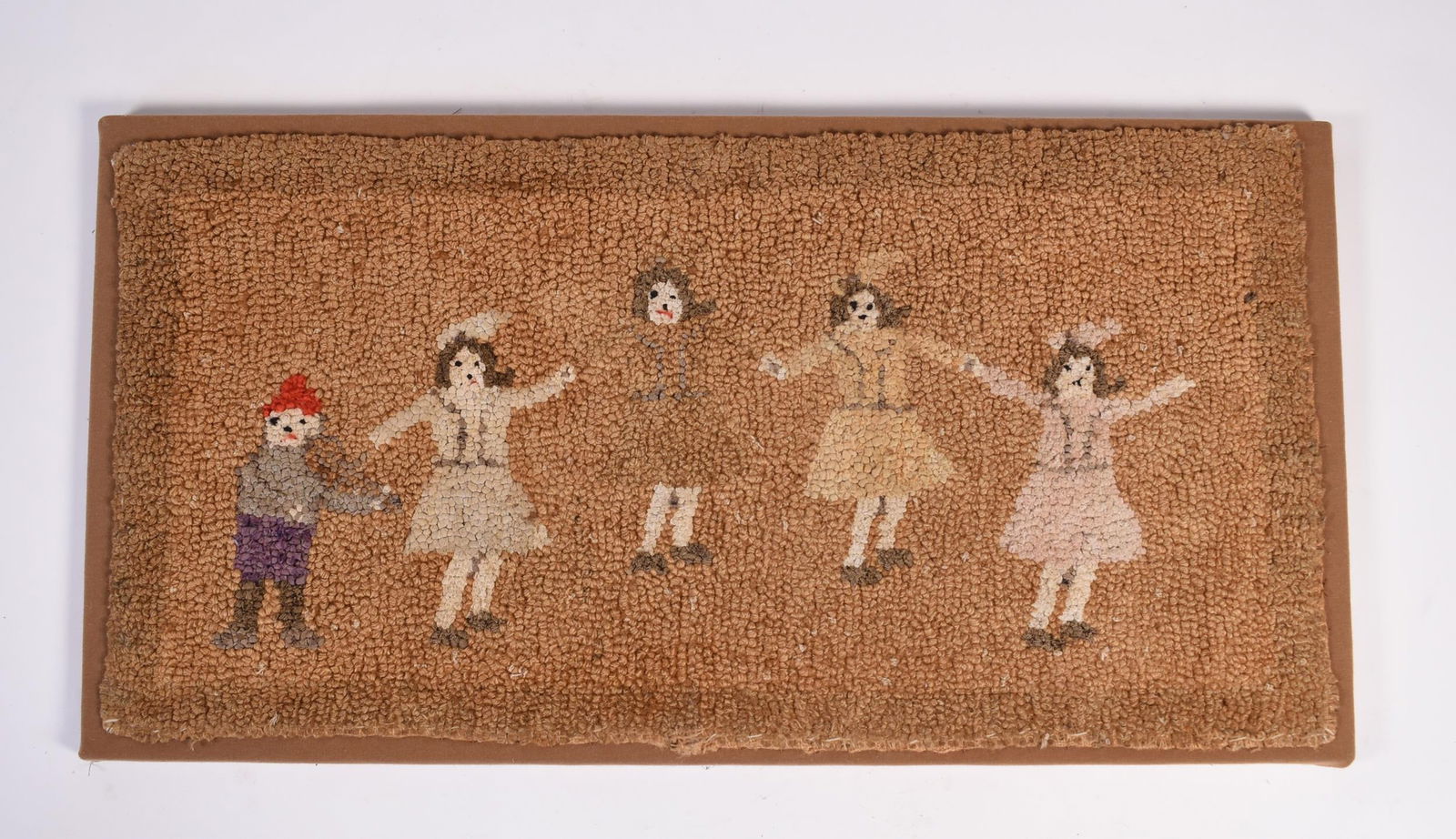 ANTIQUE HOOKED RUG DANCING GIRLS. (1 of 6)
