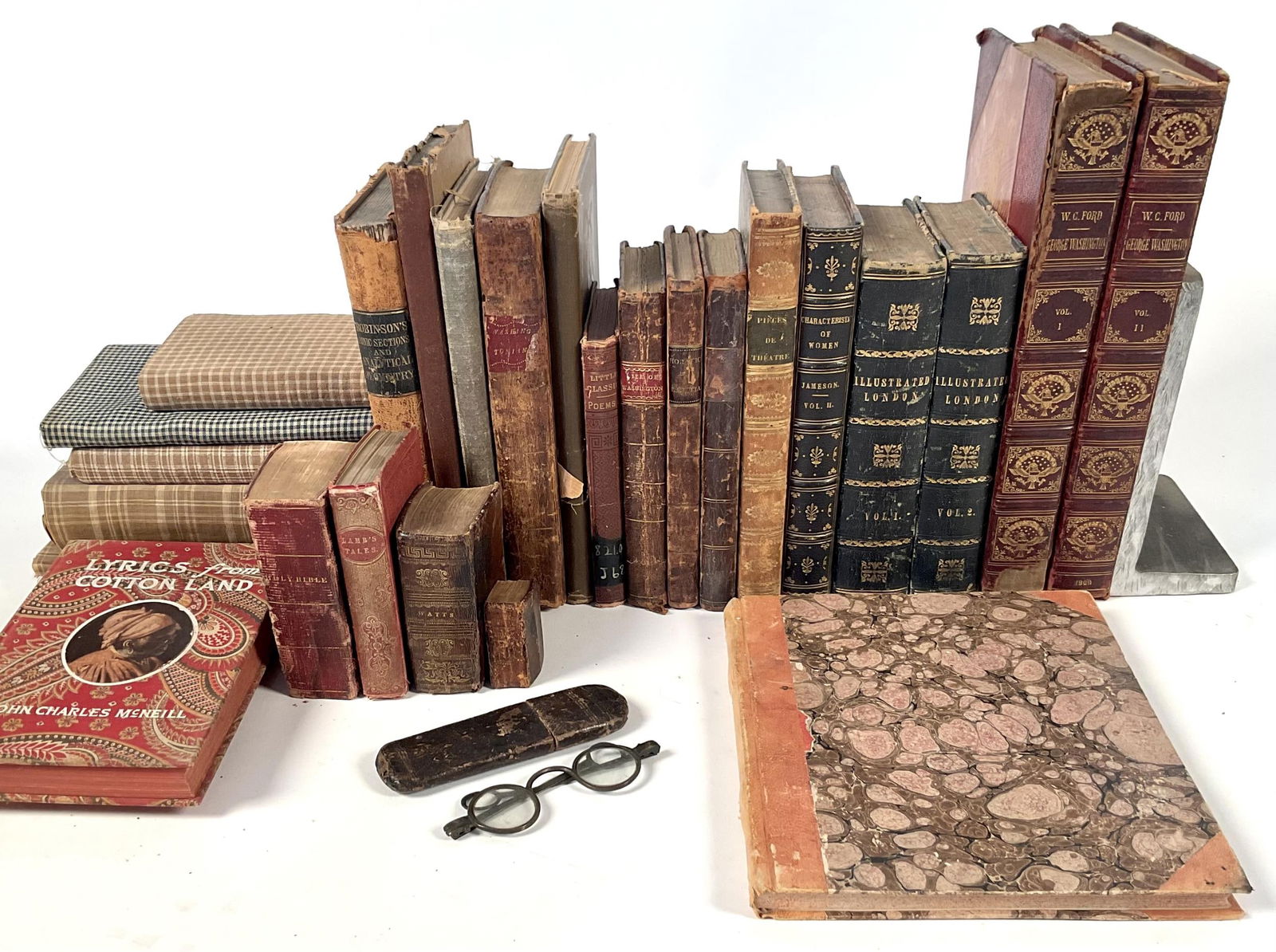 EARLY LEATHER BOUND AND FABRIC BOOKS. (1 of 15)