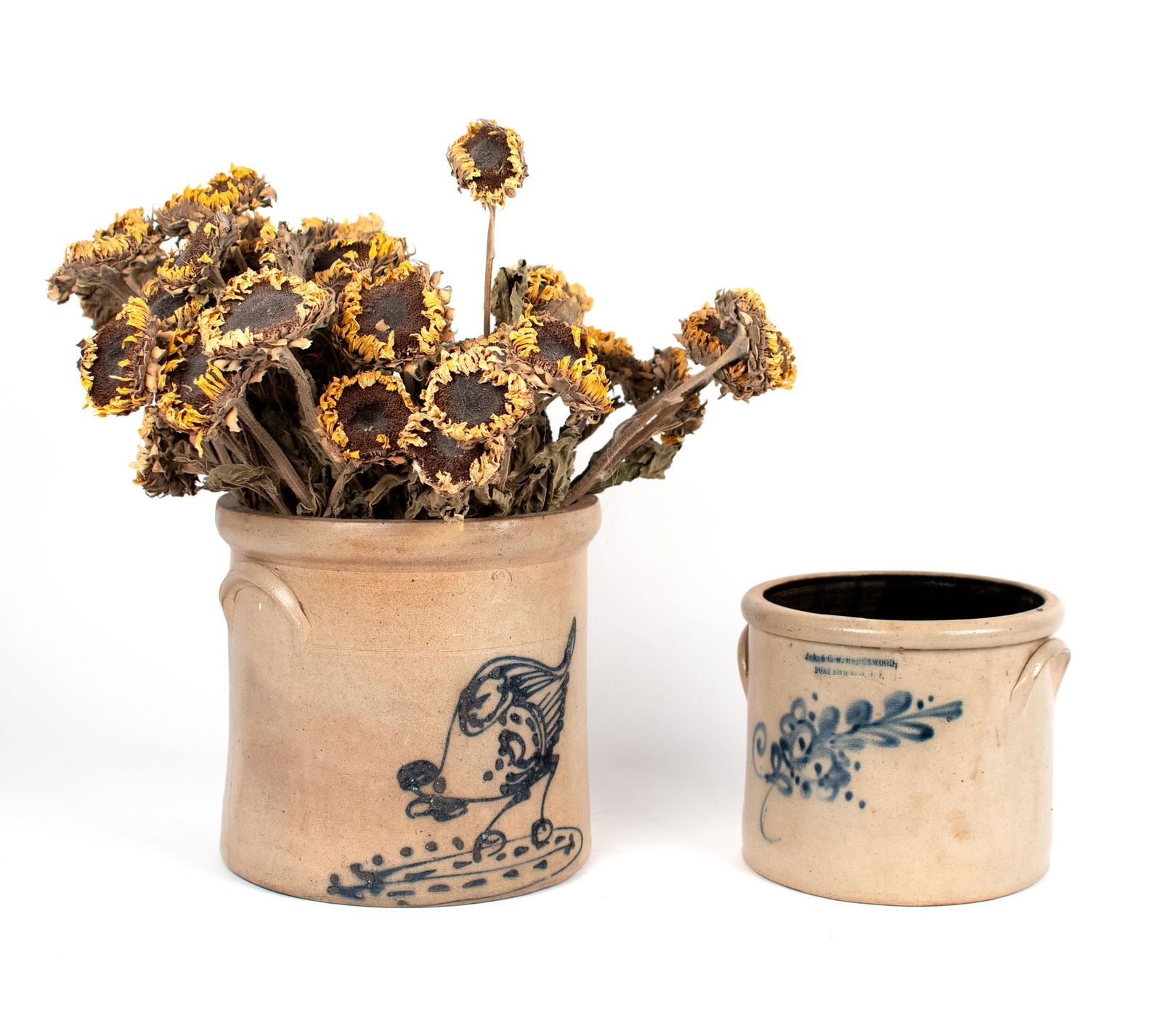 TWO 19TH C. STONEWARE CROCKS. (1 of 15)