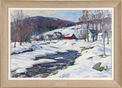 ALDRO T. HIBBARD, OIL ON CANVAS, WINTER SCENE.