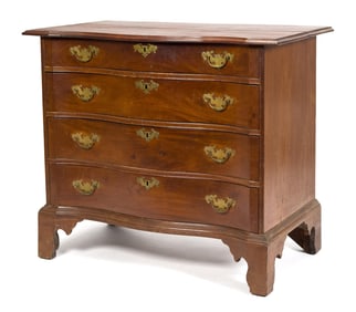 18TH C. BOSTON BLOCKED AND SERPENTINE FRONT CHEST.