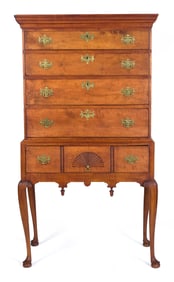 18TH C. TIGER MAPLE QUEEN ANNE HIGHBOY.