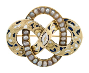 ANTIQUE RUSSIAN RED SPINEL, PEARL & DIAM. FAN PIN.