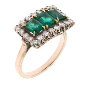 ANTIQUE 14K GOLD EMERALD & DIAMOND RING.