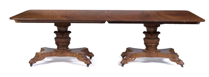 19TH C. AMERICAN CLASSICAL MAHOGANY DINING TABLE.