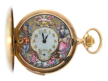 14K GOLD HUNTER CASE AUTOMATON REPEATER POCKET WATCH.