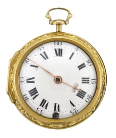18TH C. ENGLISH 18K GOLD VERGE FUSEE POCKET WATCH.