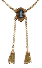 VICTORIAN 14K GOLD FIXED SLIDE CHAIN WITH CAMEO.