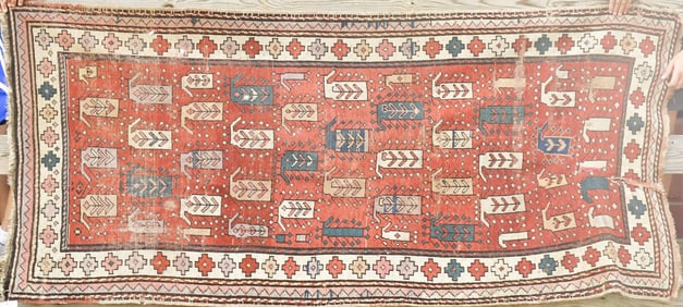 ANTIQUE ORIENTAL HALL RUNNER RUG.