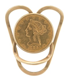 1893 $10 GOLD LIBERTY COIN IN 14K GOLD MONEY CLIP.