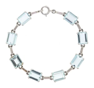 VINTAGE 14K 20 CT. AQUAMARINE LINE BRACELET.