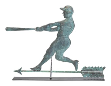 VINTAGE COPPER WEATHERVANE, BASEBALL PLAYER.