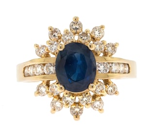 14K GOLD SAPPHIRE & DIAMOND DINNER RING.