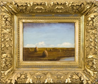 AMERICAN SCHOOL OIL ON PANEL, RIVER LANDSCAPE.