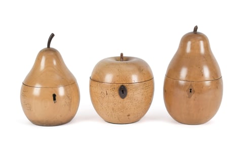 19TH C. APPLE & PEAR TEA CADDIES, 3PCS.