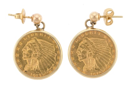 PAIR ANTIQUE 2.5 DOLLAR GOLD COIN EARRINGS.