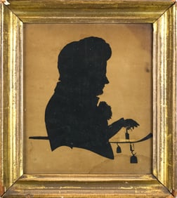 19TH C. SILHOUETTE, TRADESMAN WITH SCALES.