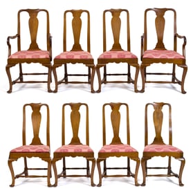 8 ANTIQUE QUEEN ANNE STYLE DINING CHAIRS.