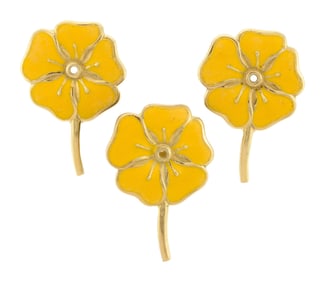 MANFREDI 18K GOLD AND ENAMEL EARRINGS AND PIN.