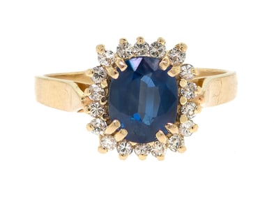 14K GOLD SAPPHIRE & DIAMOND RING.