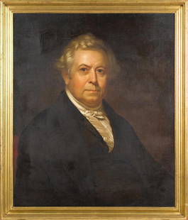 19TH C. OIL PORTRAIT, ATTRIB. TO W.S. MOUNT.: An attributed WIlliam Sidney Mount oil on canvas, believe to portrait of Henry Nichol. Documents and photos show signed WSM 1849 on back, prior to lining. Stretcher 30.5” x 25.5”, in vinta