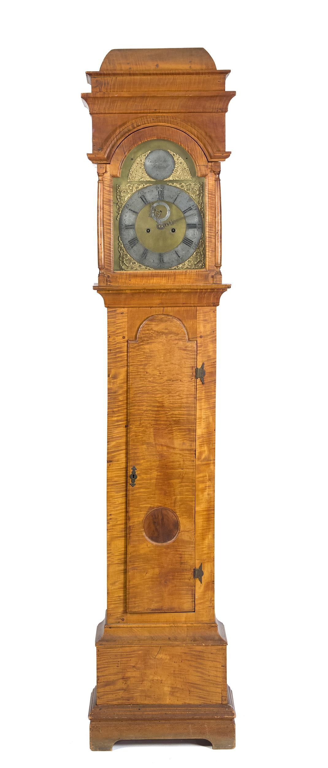 18TH C. AMERICAN TIGER MAPLE TALL CLOCK. (1 of 20)