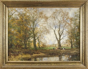ARNOLD MARC GORTER OIL, LANDSCAPE WITH COWS.