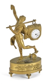 18TH C. BAILLON SIGNED DORE GILT FIGURAL CLOCK.