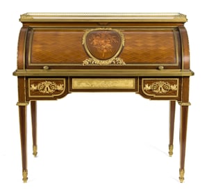 19TH C. FRENCH LINKE CYLINDER ROLL DESK.