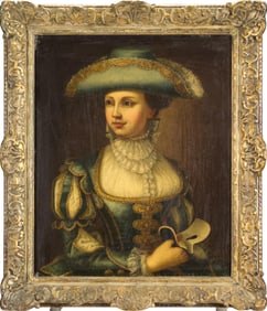 AN 18TH C. FRENCH SCHOOL PORTRAIT PAINTING, WOMAN.