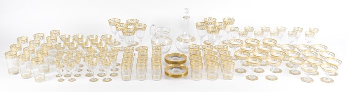 LARGE SET OF SAINT LOUIS GILT DECORATED CRYSTAL.