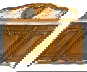 ANTIQUE FRENCH MERCIER FRERES LABELED SIDEBOARD.