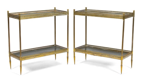 FINE PAIR OF REGENCY BRASS TIERED STANDS.
