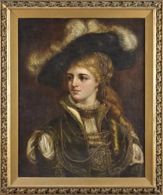 19TH C. OIL, PORTRAIT OF WOMAN IN HAT.