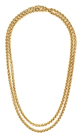 ANTIQUE 18K GOLD WOVEN ROPE LENGTH CHAIN, 48 IN.