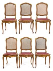 SET OF 6 MERCIER FRERES WALNUT DINING CHAIRS.