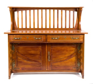 ART NOUVEAU SEURRIER BOVY MAHOGANY SIDE BOARD.