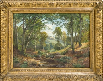 HEINRICH BOEHMER OIL ON CANVAS, FOREST LANDSCAPE.