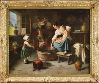 RUDOLPH JELINEK OIL, INTERIOR SCENE.