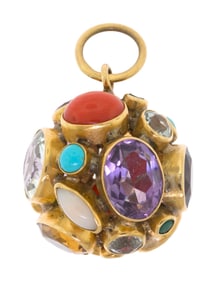VINTAGE SPUTNIK 18K GOLD MULTI-GEM PENDANT.