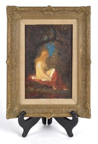 CHARLES WALTER STETSON OIL, NUDE WITH RED DRAPE.