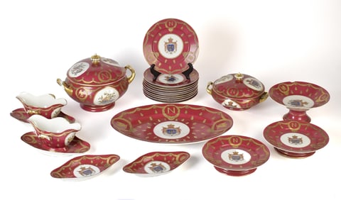 ANTIQUE SEVRES NAPOLEONIC PORCELAIN SET, 20PCS.