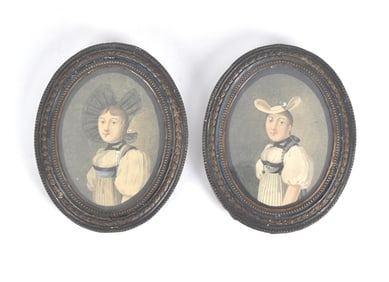 19TH C. FRENCH MINIATURE WATERCOLOR PORTRAITS.