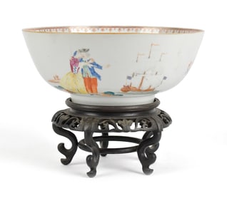 18TH C. CHINESE EXPORT BOWL, NAUTICAL THEME.