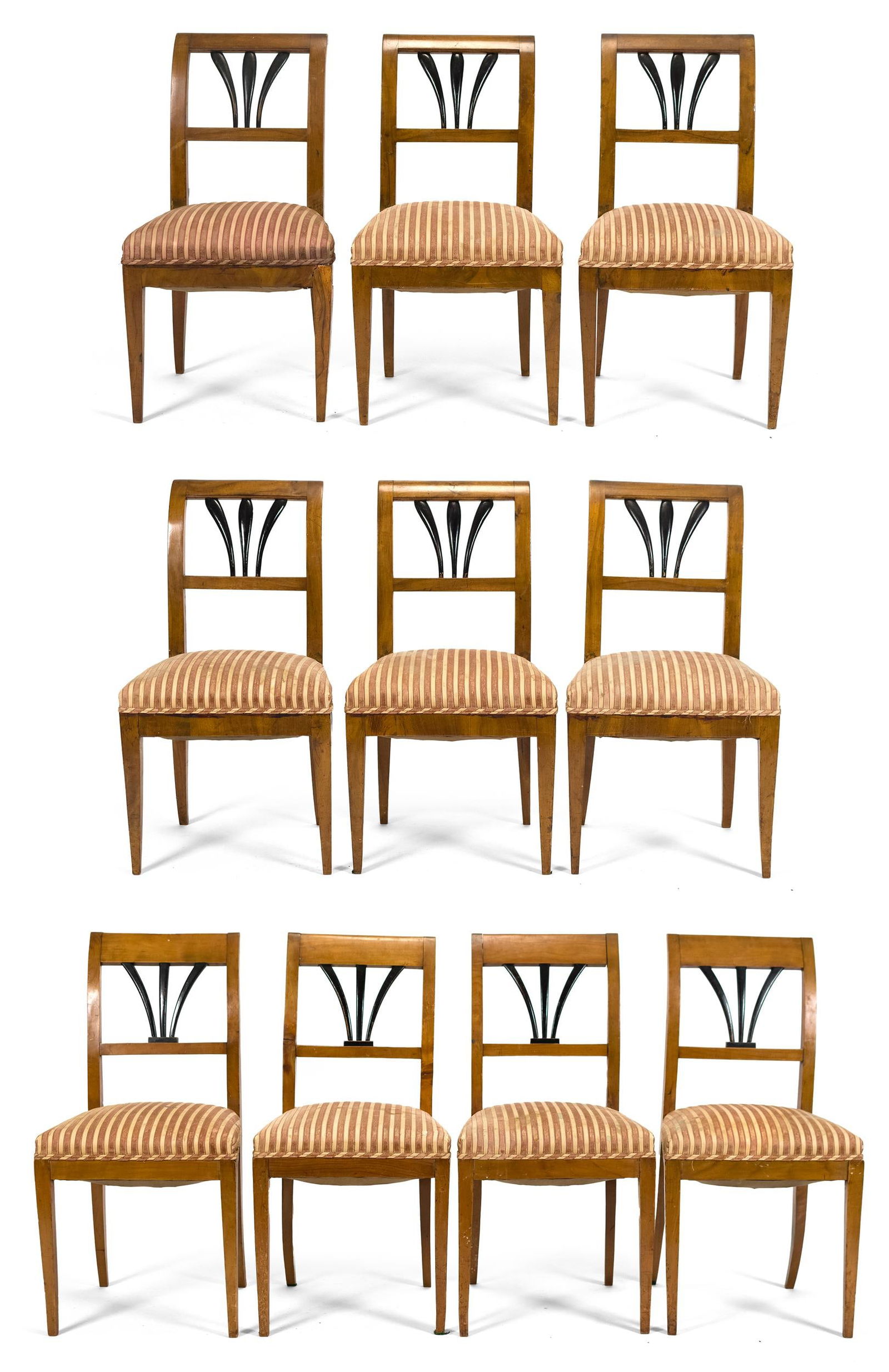 TEN 19TH C. BIEDERMEIER DINING CHAIRS. (1 of 16)